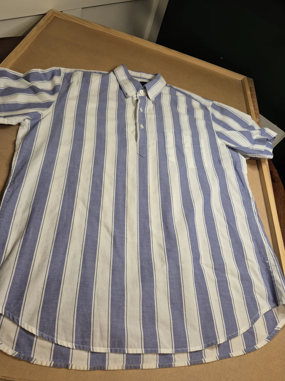 J. Crew Blue and White Vertical Stripe Short-Sleeve 1/4 Button-Down Shirt 4339/6
